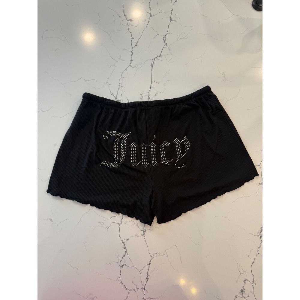 Juicy Couture Black Rhinestone Juicy Booty Shorts L Y2K McBling Lounge